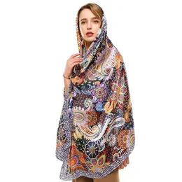 Scarves Polyester Cashew Floral Silk Satin Long European and American Style Women's Hijab Scarf Shawl Elegant Wraps Bandana 230914