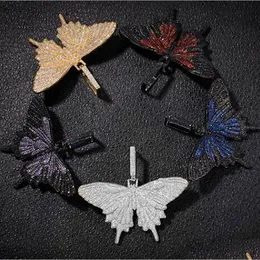 Iced Out Big Size Butterfly Pendant Charm 5mm 30 tum present kubansk kedja hiphop halsband rappare rock män kvinnor smycken släpp leverans