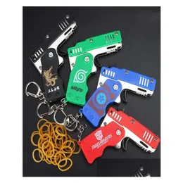 Gun Toys 1st Mini Metal Folding Rubber Band Outdoor Sports Keychain 6 Bursts Pistol Kids Gifts Party Favor Y22107666295 Drop Delivery DHMZV