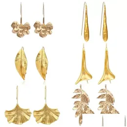 Stud Retro Golden Metal Leaf Earrings Geometric Irregar Plant Earring For Women Girls Party Travel Jewelry Drop Delivery Dhbsf