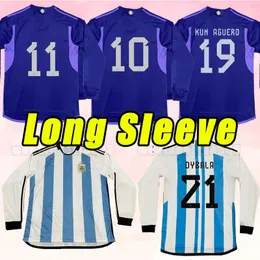 Long Sleeve 22 23 아르헨티나 축구 유니폼 Dybala Messis 2022 2023 팬 버전 Lautaro Martinez di Maria 축구 셔츠 Kun Aguero Maradona Home Away