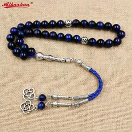 Bracciale occhio di tigre blu naturale Tasbih braccialetti uomo musulmano regalo accessori Eid misbaha 33 66 99 perline di preghiera pietra preziosa rosario islamico 230915