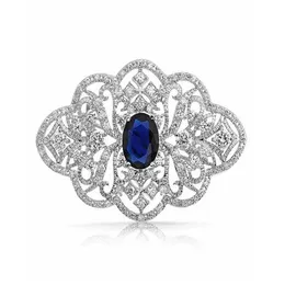 Spilla per gioielli da sposa con strass in cristallo trasparente da 2 pollici con aspetto vintage e pietra blu271l