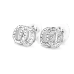 Orecchini Channnel Mini orecchino a bottone da 1,15 cm con dimensioni ufficiali Orecchini con diamanti argentati placcati in oro 18 carati per donna