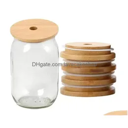 Other Kitchen Tools Bamboo Cap Lids 70Mm 88Mm Reusable Mason Jar With St Hole And Sile Seal High Quality Drop Delivery Home Garden Din Dh3L6