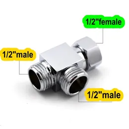 Retail Brass Shower bathroom accessories tee adapter with 3 ways copper angle valve pipe connector water segregator tee joint TTA12881