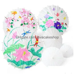 Guarda-chuvas 60cm DIY em branco papéis de bambu guarda-chuva artesanato pintura de papel oleado noiva crianças graffiti gota entrega casa jardim househol dhykf