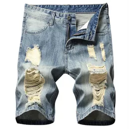 Nouveau été bleu couleur Denim Shorts créateur de mode court déchiré jean hommes détruit hommes jean Shorts nouveau Pants261n