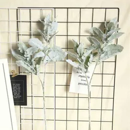 Kunstbloemen hoge kwaliteit Gevlokt Zilverblad Chrysant Zijde Lamsoor Blad Spray Groen voor Home Decor Bruiloft296H