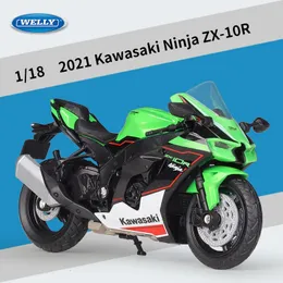 DIECAST Model Car Welly 1 18 Ninja ZX10R Stopy Die Cast Model motocykla Kolekcja pojazdu zabawek Autobike Off Road Autocycle Toys Car 230915