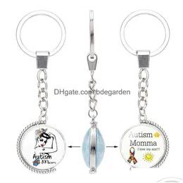 Llaveros Cordones Moda Niños Conciencia del autismo Doble cara para niños Niños Niñas Cabujón de cristal Llaveros Joyería inspiradora Dhuim