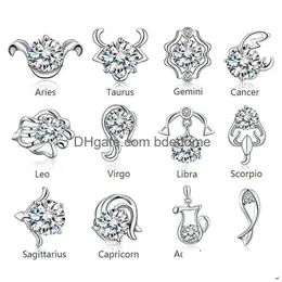 Stud Luxury Twee Constellations Sier Plated Earrings Cz Cubic Zirconia Diamond Zodiac For Women Ladies Fashion Jewelry Drop Delivery Dhvjc