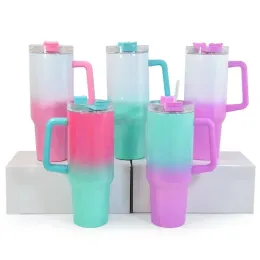 UPS Sublimação Gradiente Glitter Tumbler com Alça Shimmer Tumbler Aço Inoxidável Caneca de Cerveja de grande capacidade Caneca de Viagem Isolada Caneca de Café de Viagem Atacado JJ 9.15