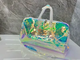 B-1 Unisex Luggage Tote Travel Handbag Sports Fitness Shoulder Straddle Designer Crystal Bag Laser Pvc Transparent Luggage Bag Bright L Flower