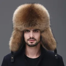 Chapéu de pele de raposa real masculino chapéu de couro real russo ushanka inverno quente aviador caçador caçador bombardeiro esqui earmuffs boné