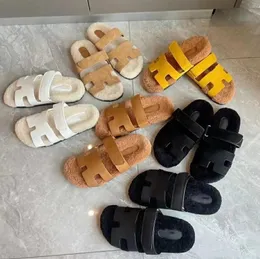 Oran Slides Designer Sandaler Senaste kvinnliga tofflor Högkvalitativ svart man Plush Sandal 100% kalvläderplattform Flip Work Summer Fashion Comfort Platform Slippe