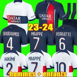 MBAPPE HAKIMI SOCCER JERSEY 23 24 SERGIO RAMOS 플레이어 MAILLOTS DE Football 2023 2024 Marquinhos Verratti 남자 키트 셔츠 장비 유니폼 Maillot Foot