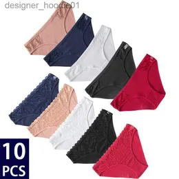 Women's Panties 10Pcs/set Cotton Panties Women Sexy Floral Lace Panty Underwear Lingerie Solid Color Female Underpants Intimates Lady 211021 L230915