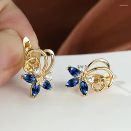 Orecchini a cerchio Huitan Blue Flower Design per le donne Splendido colore oro Matrimonio Fidanzamento Accessori da sposa Gioielli di moda