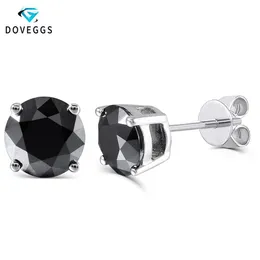 Doveggs Sterling Solid 925 Gümüş 2CTW 6 5mm Siyah Yuvarlak Moissanit Elmas Saplama Küpe Küpe Küpe Takı Geri İttirme CJ19217Q