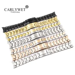 Carlywet 20 21mm hela silverguld Rose Gold Black 316L Solid rostfritt stål Watch Band Belt -armband för253o