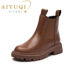 Boots AIYUQI Womens Chelsea Genuine Leather Autumn Winter Fashion Ankle Retro Marton Ladies WHSLE MTO 230915