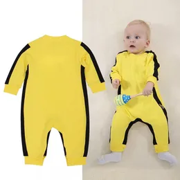 Rompers Bron Boys Girl Bebes Rompers Kung Fu Yellow Bruce Lee Rompers Baby Clothing Springautumnwinter Baby Boy Rompers Jumpsuit 230915