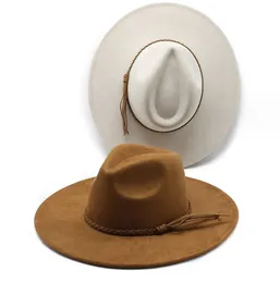 Wide Brim Hats Classical Suede 9.5cm Fedora Hat for Women 남자 남성 교회 재즈 장식 공식적인 드레스 CA 드롭 배달 패션 액세서리 S DHN5Q