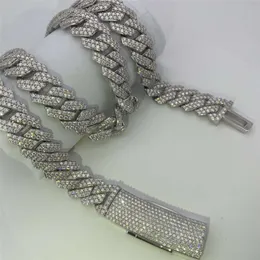 パスダイヤモンドテスターGra Moissanite Diamond Chain 15mm幅2Rows SterlingSier Cuban Linkチェーンラッパーヒップホップネックレス