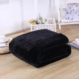 Blankets Soft Solid Black Color Coral Fleece Blanket Warm Sofa Cover Twin Queen Size Fluffy Flannel Mink Throw Plaid Plane Blankets 230914