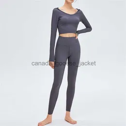 Active Sets Tracksuit Womens Suits Yoga Sets Outfit Running Long Sleeve Tops Ninth Pants Exercise Adult High Waist Fitness Wear Girls Elastic Sportswear HoodesL230