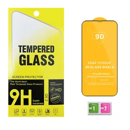 9D gehärtetes Glas Displayschutzfolie für iPhone 15 14 Pro Max 13 12 11 Pro X XS XR 7 Samsung 23 S22 S21 A13 A23 A33 A53 A73 Vollständige Abdeckung Vollkleber Schutzfolie mit Paket