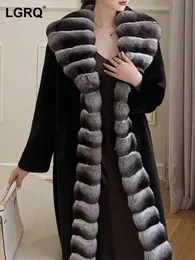 Женское длинное пальто из искусственного меха LGRQ, зимняя мода, длинное пальто из искусственной норки, женское термобелье, элегантный темперамент, оригинальные тренчи из искусственного меха 19F3662 230915