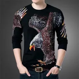 Diy camiseta moda fina impressão 3d águia padrão o-pescoço novo verão lazer manga longa masculina solta