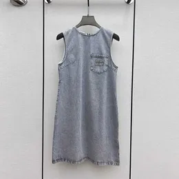 Basic & Casual Dresses style loose sleeveless vest skirt with embroidered letters washed thin denim unique dress super beautiful autumn