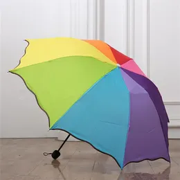 200 pçs / lote novo colorido três-dobrável falbala arco-íris chuvoso telescópico Umbrella225S