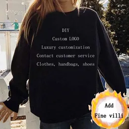 Women's T Shirts DIY Custom LOGO Luxury High-quality Plus Velvet Crewneck Hoodie Men's/women's Autumn And Winter Warm Sweatshirt