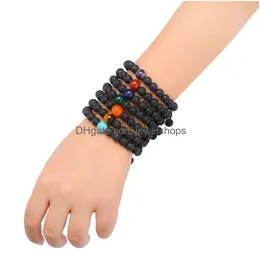 Bracciale con perline di roccia lavica 7 Chakra con perline Bracciale a catena con diffusore di olio essenziale Pietra naturale Bracciale con corda intrecciata per donna Uomo Artigianato di moda D Dhnoa