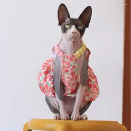 Sphynx Sweet Spectender Skirt Cotton Floral Devon Rex Sleeveless 퍼프 새끼 고양이 애완 동물 용품을위한 고양이 의상 드레스