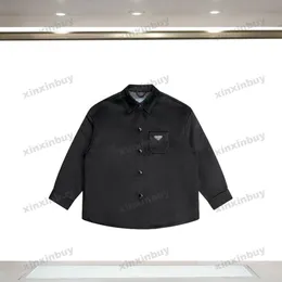 Xinxinbuy Hombres Diseñador Abrigo Chaqueta Metal Triángulo Etiqueta Carta Tela de lana París Manga larga Mujer Negro Caqui Gris M-2XL300Q