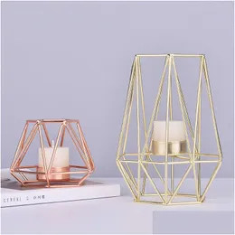 Candle Holders Golden Rose Gold Geometric Iron Romantic Aroma Holder Cup Table Decoration Drop Delivery Home Garden Decor Dhksv