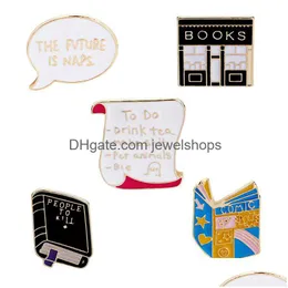 Pins broches bonito esmalte livros mulheres homens livraria carretel criativo emblema dos desenhos animados para crianças moda jóias presente entrega gota dhzd5