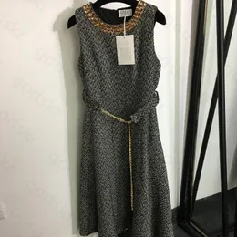 Moda de luxo vestidos das mulheres designer corrente ouro sem mangas vestido marca impressão tanque vestido