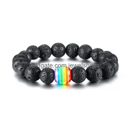 Con cuentas Nuevo LGBT Rainbow Sign Charm 10mm Beads Pulseras para hombres Mujeres Gay Lesbianas Orgullo Lava Rock Tiger Eye Cadenas de piedra natural DIY J Dhgvh