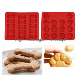 Baking Moulds Food Grade Ice Cube Trays Cooler Puppy Paw Bone Rocket Cake Pan Sile Treats Biscuit Mold Cookie Mods Cutter Bakeware Red Dhkh5