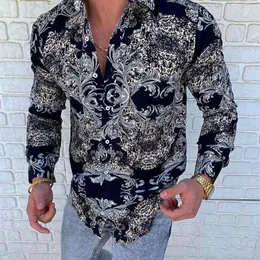 Camisas casuales para hombres Moda para hombres Camisa de manga larga con estampado floral Vestido de otoño Camisa Botón Turn-Down Collar Masculino Top349Z