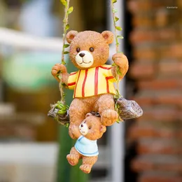 Garden Decorations Cute Mother And Child Bear Sitting On Swing Hang Ornaments Resin Statue Landscaping Animal Sculpture For Home Store Decor