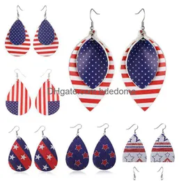 Dangle Chandelier Fashion Mti-Layer Pu Leather Earrings For Women Softball Basketball Soccer American Flag Waterdrop Shape Statement D Dhxbq