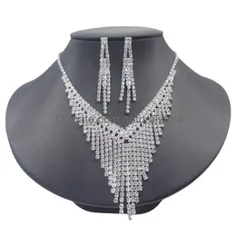 Jewelry Sets Fashion Women Crystal Bride Necklace Earring Set Rhinestone Sier-Plated Dress Banquet Ladies Gift Drop Delivery Dhlni