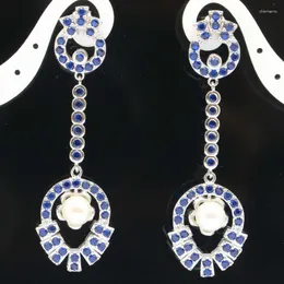 Stud Earrings 63x18mm European Design Long Tanzanite Pink Kunzite White CZ Fashion Jewelry Woman's Party Silver